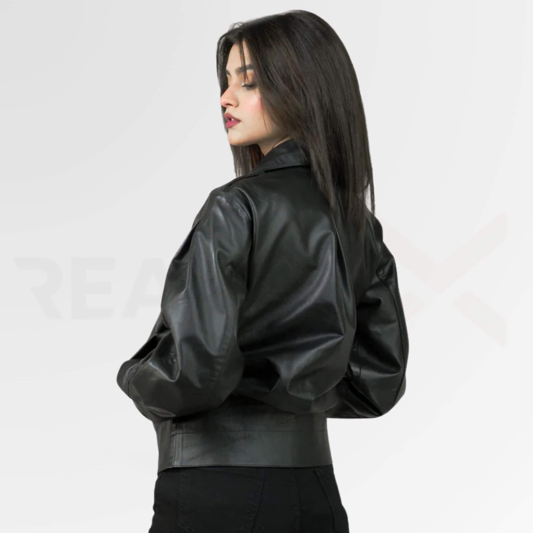 Wide-Hem Bomber leather Jacket