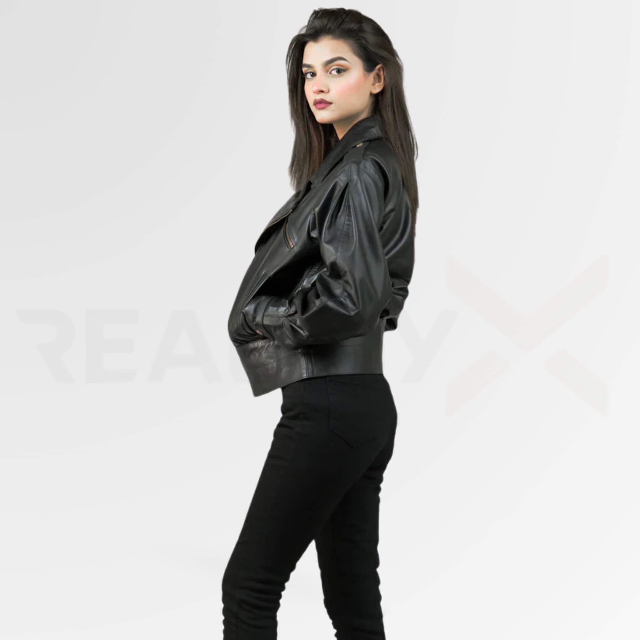 Wide-Hem Bomber leather Jacket