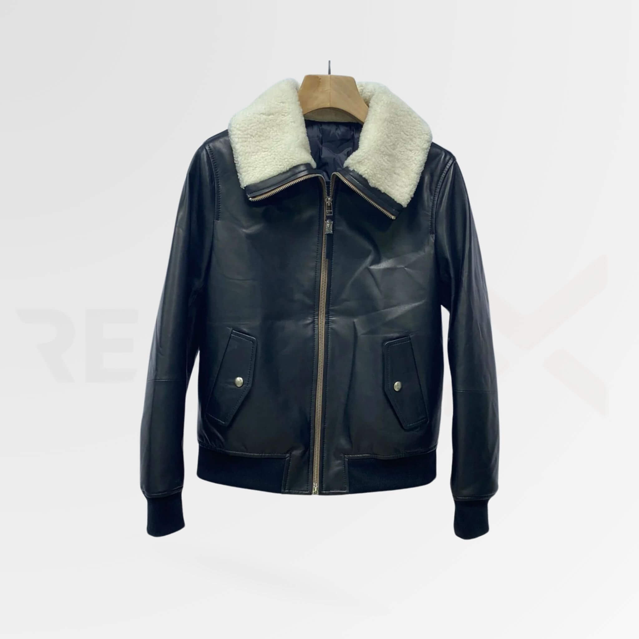 Bomber Leather Jacket With Fur Collar