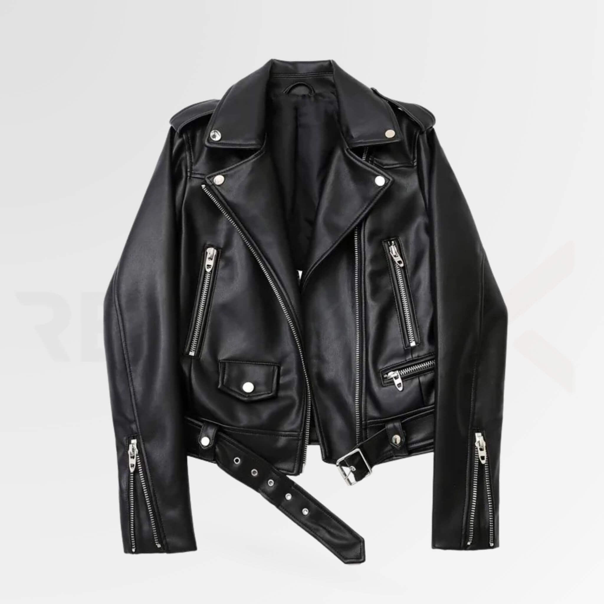 Leather Motorcycle Jacket With Belt