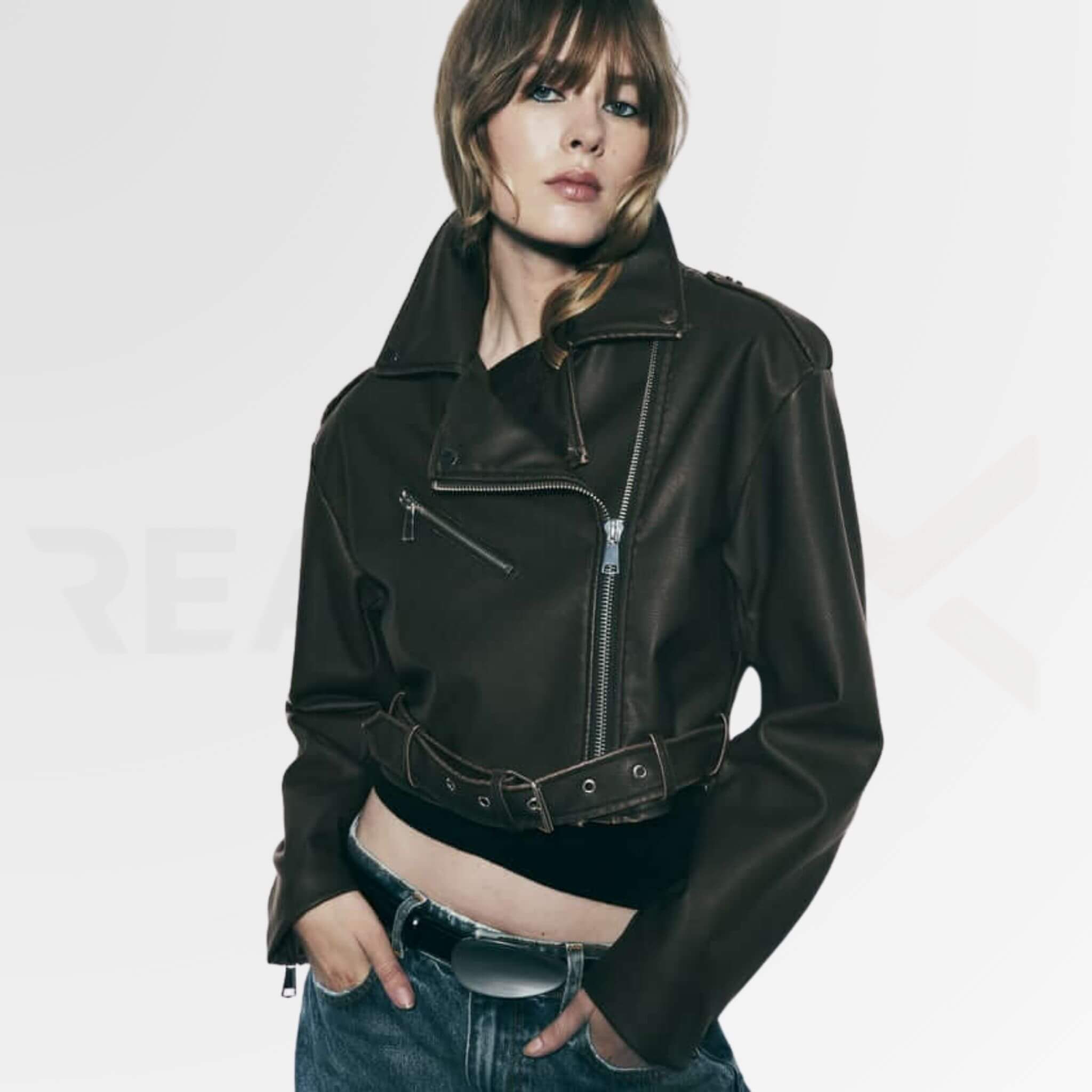 Cropped Brown Leather Jacket