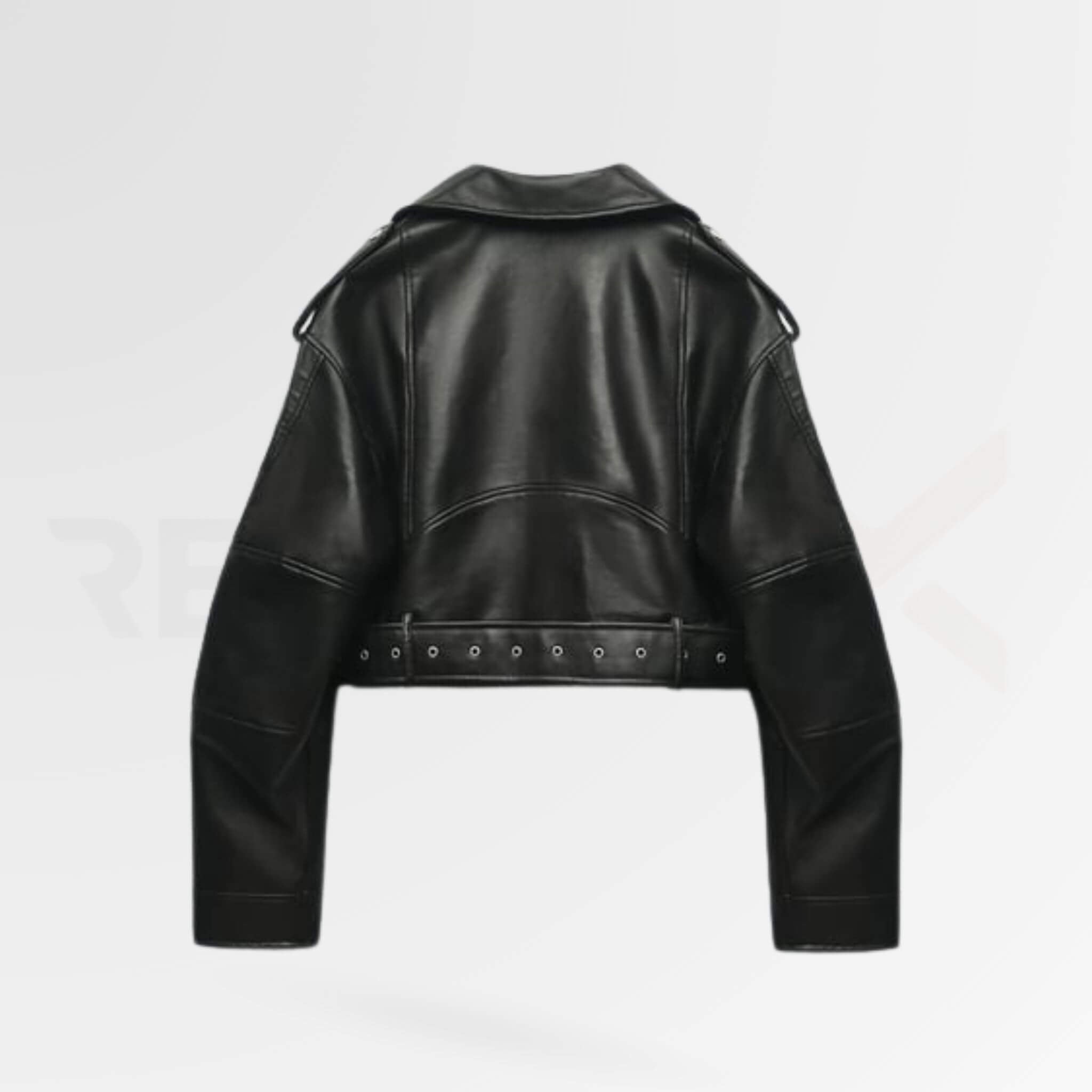 Black Cropped Motorcycle Leather Jacket