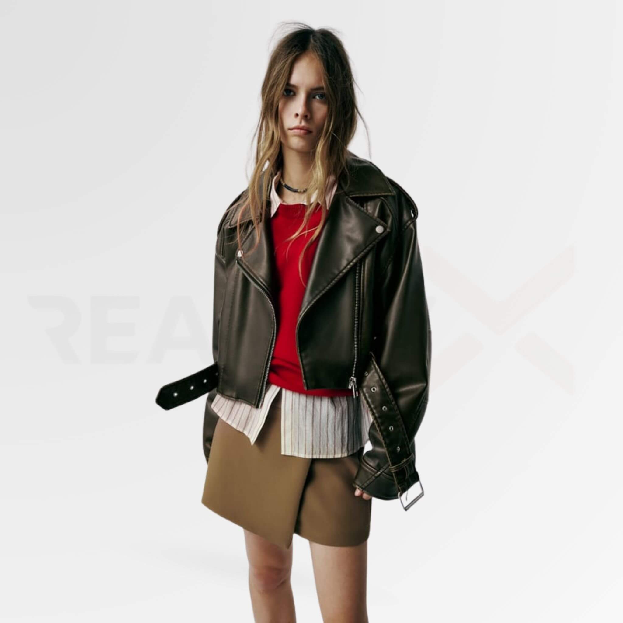 Brown Cropped Motorcycle Leather Jacket