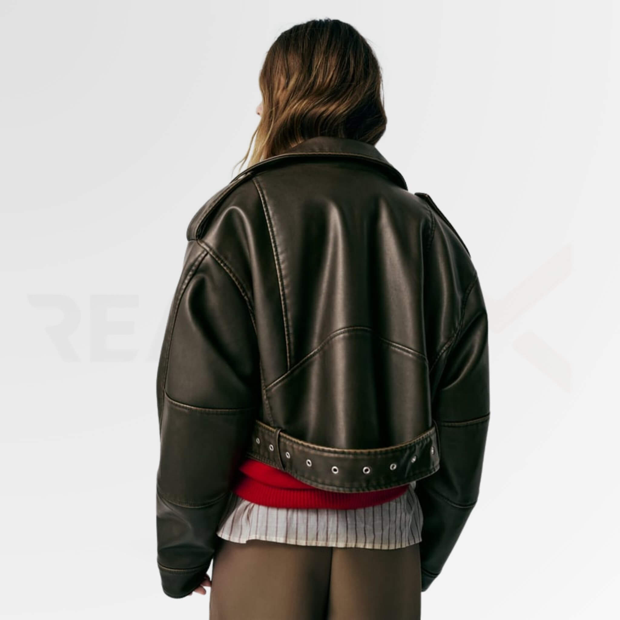 Brown Cropped Motorcycle Leather Jacket