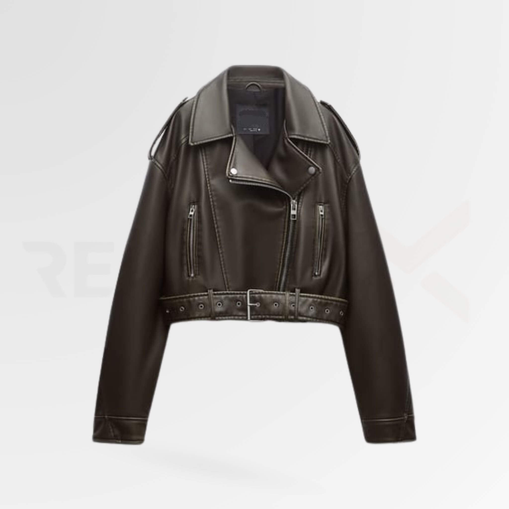 Brown Cropped Motorcycle Leather Jacket