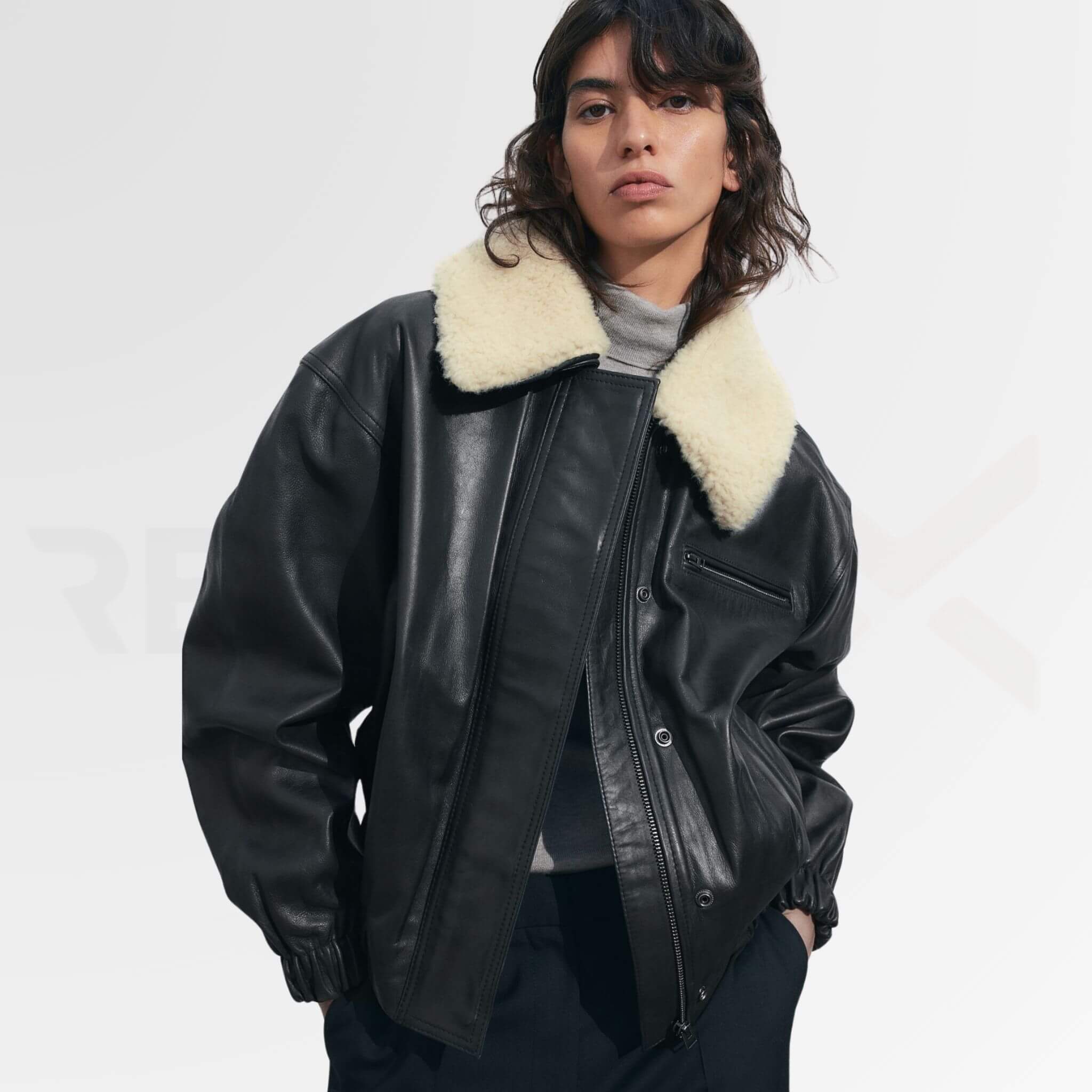 Boxy Shearling Leather Jacket