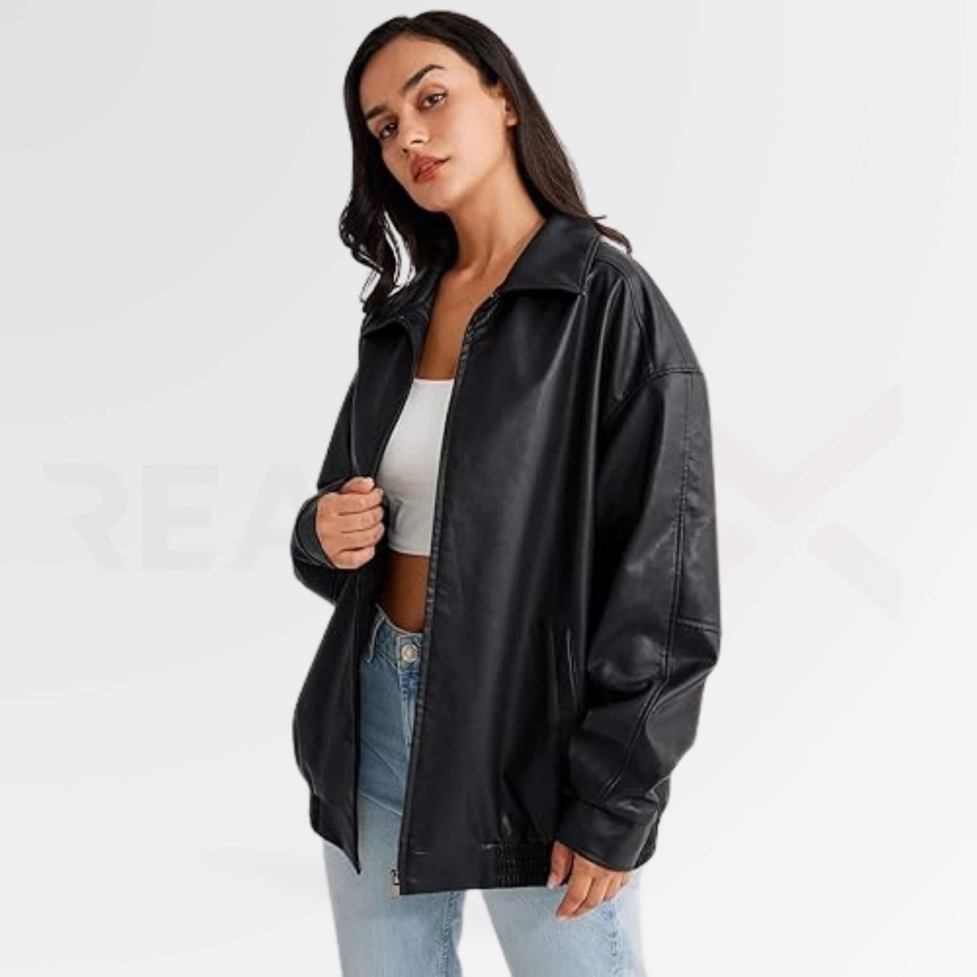 Oversized Leather Bomber Jacket