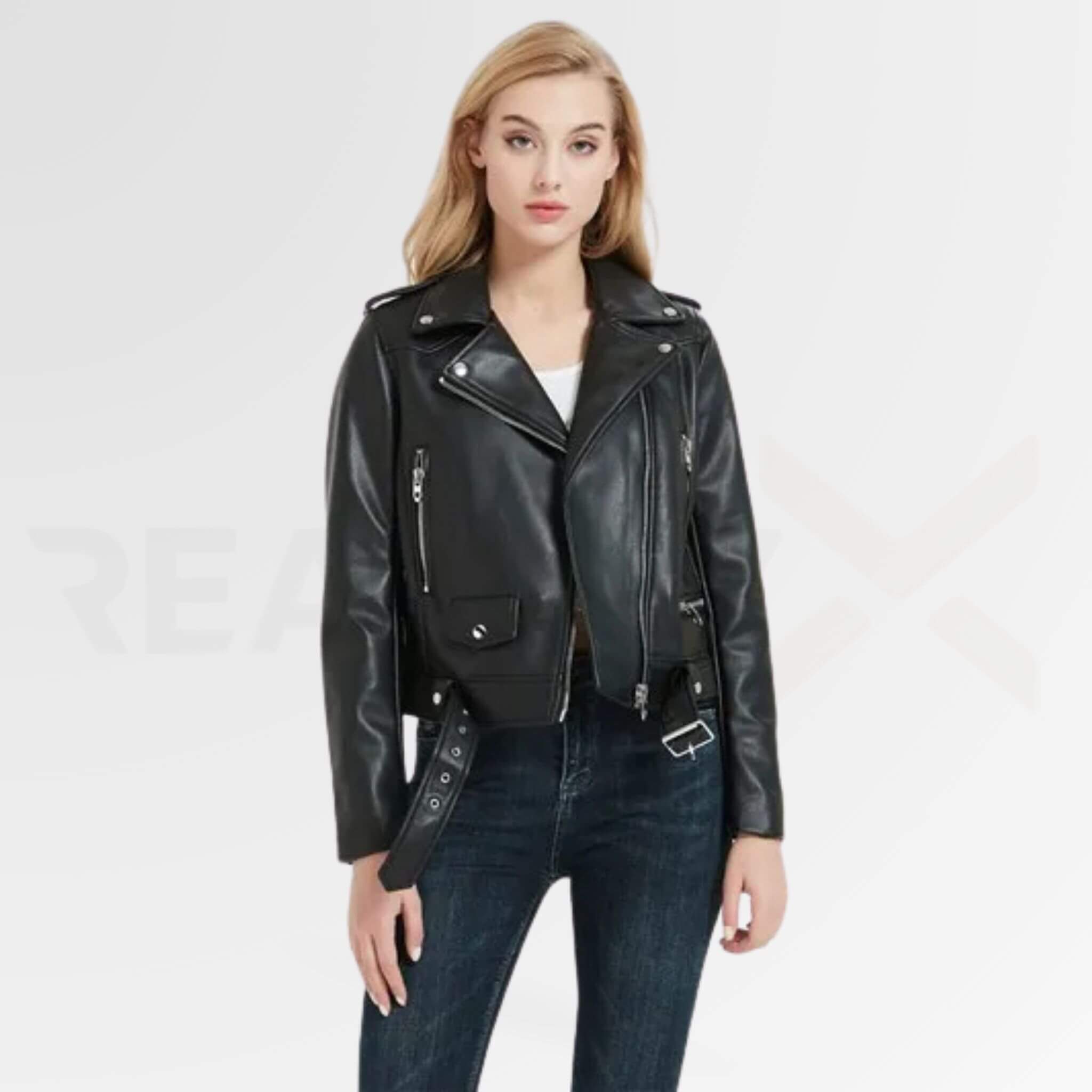 Leather Motorcycle Jacket With Belt