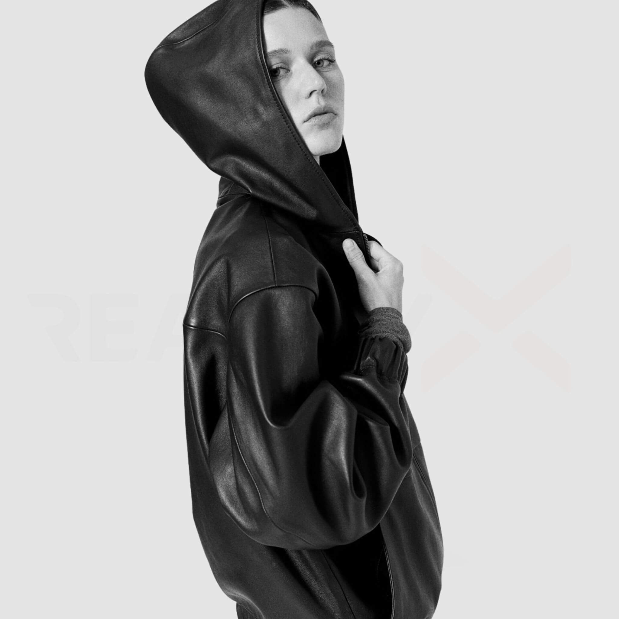 Bomber Leather Jacket With Hood