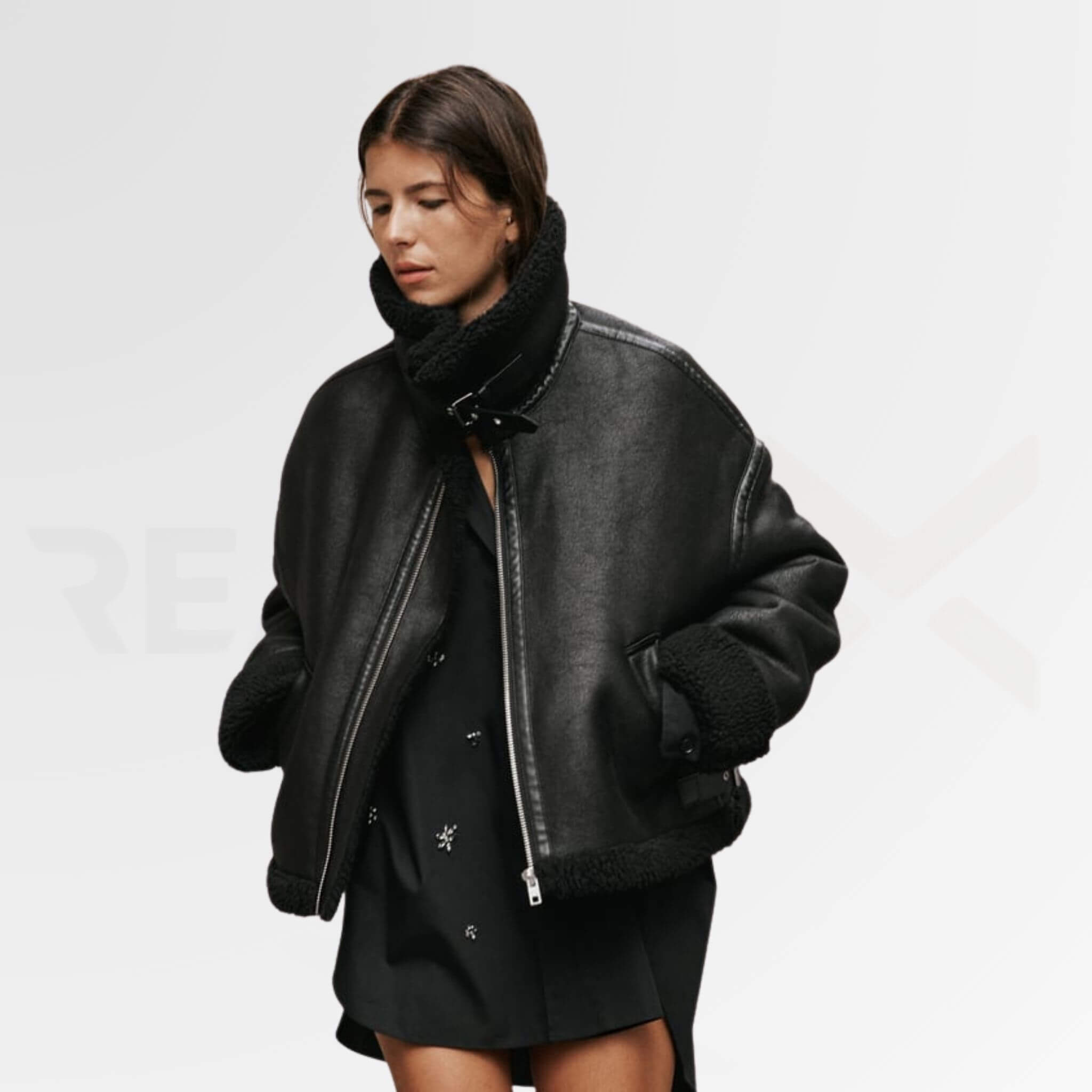 Bomber Leather Jacket With Fur