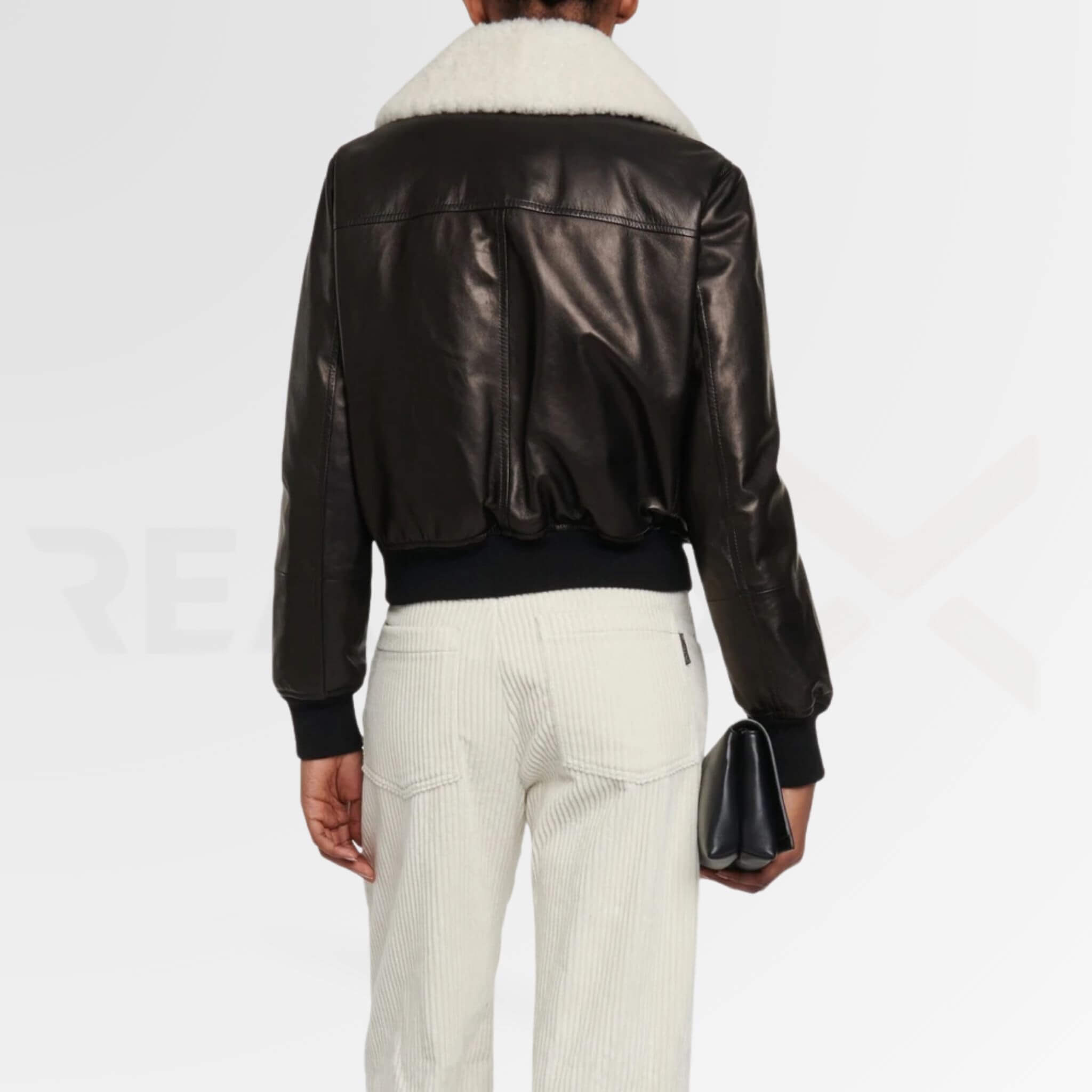 Bomber Leather Jacket With Fur Collar