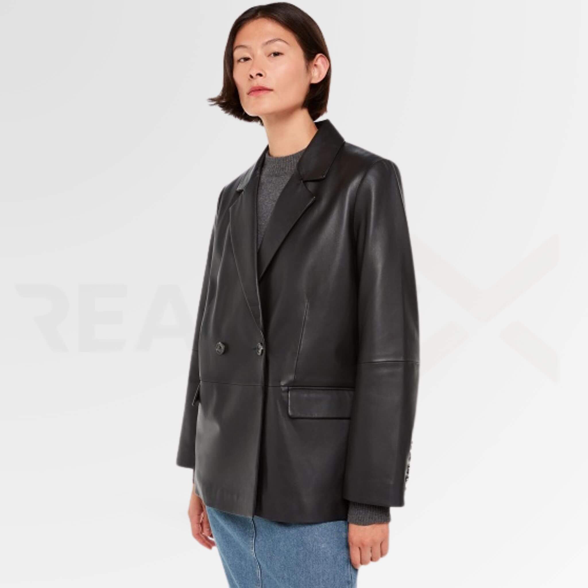 Double-Breast Leather Blazer