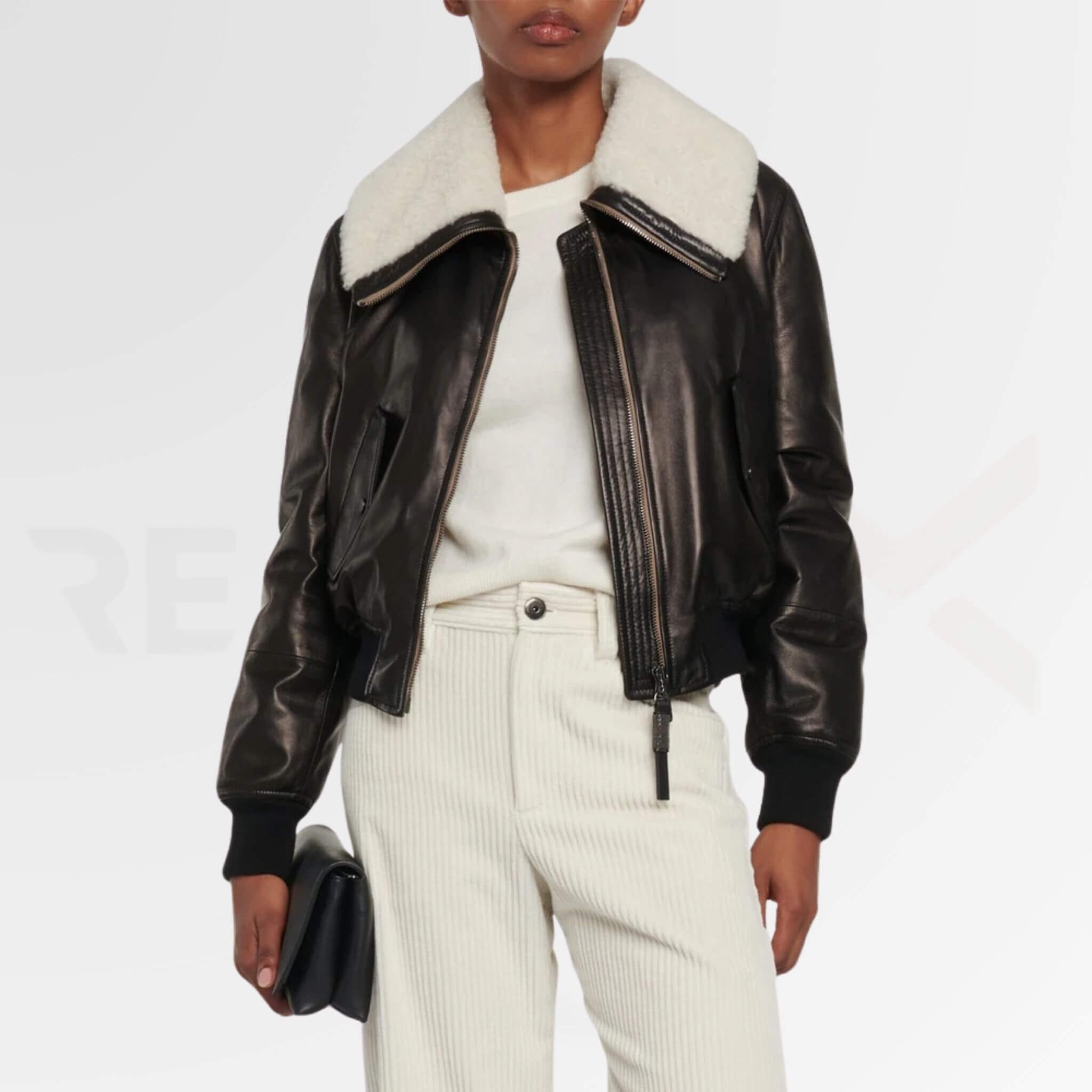 Bomber Leather Jacket With Fur Collar