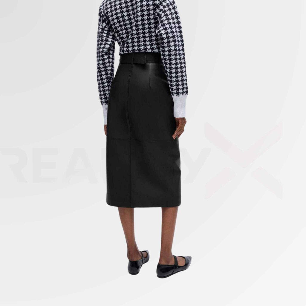 Front-Slit Leather Skirt