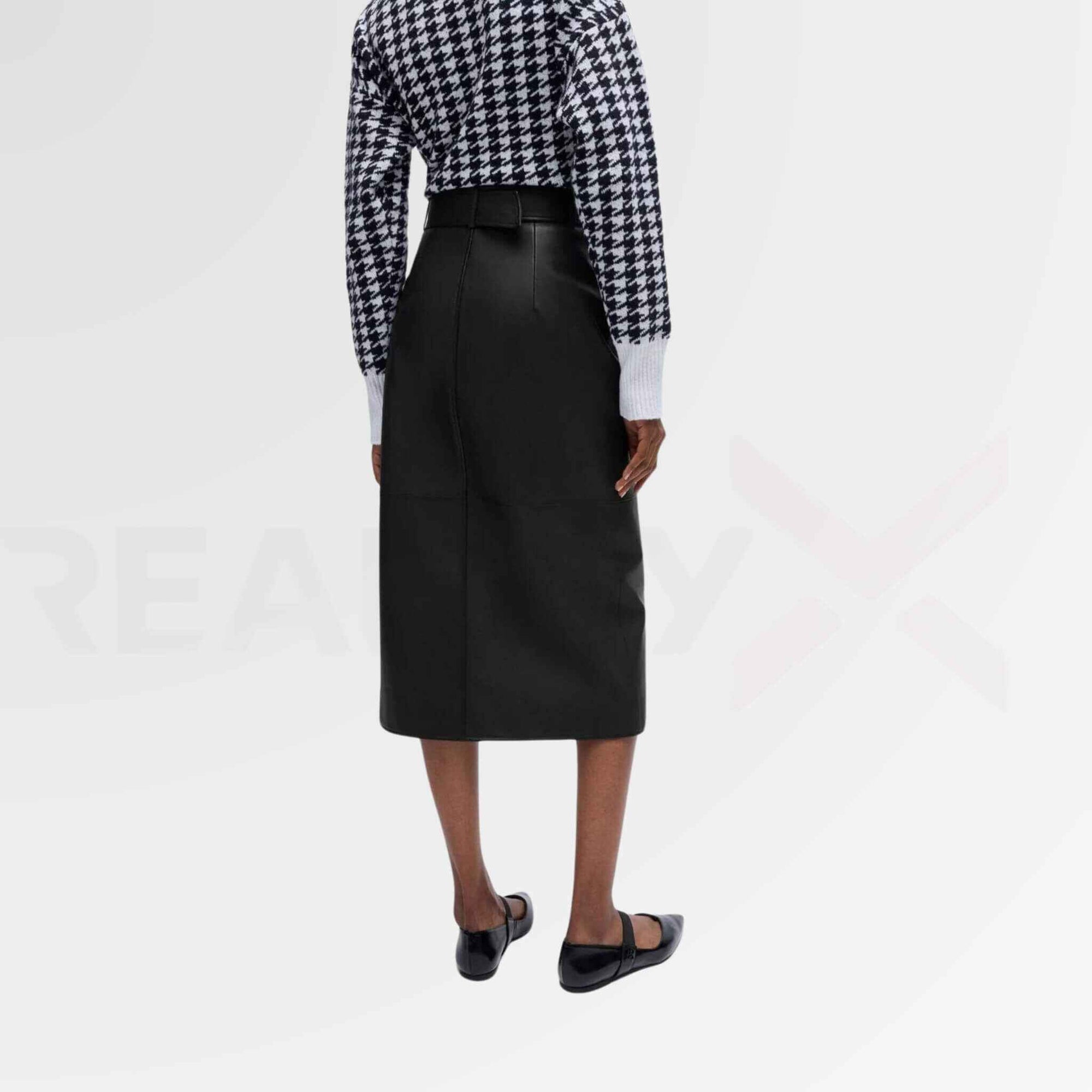 Front-Slit Leather Skirt
