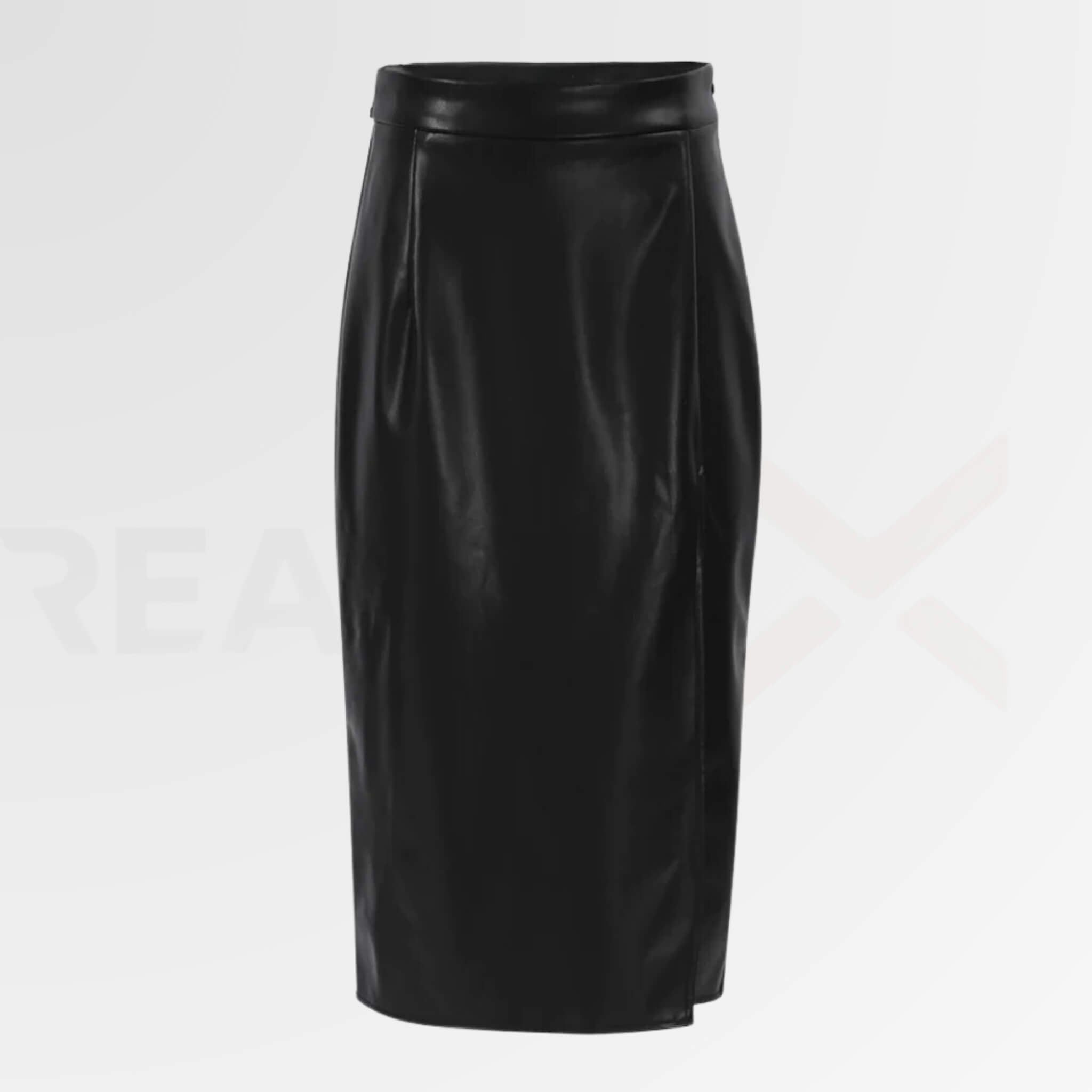 Leg-Slit Leather Pencil Skirt