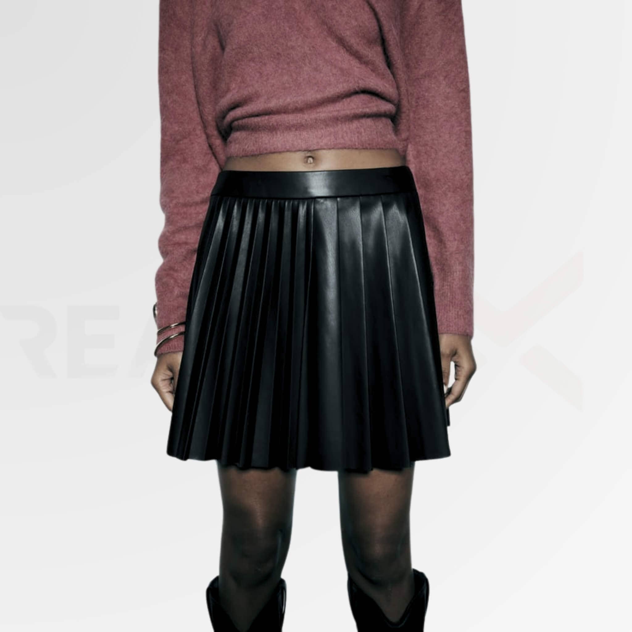 Leather Pleated Mini Skirt