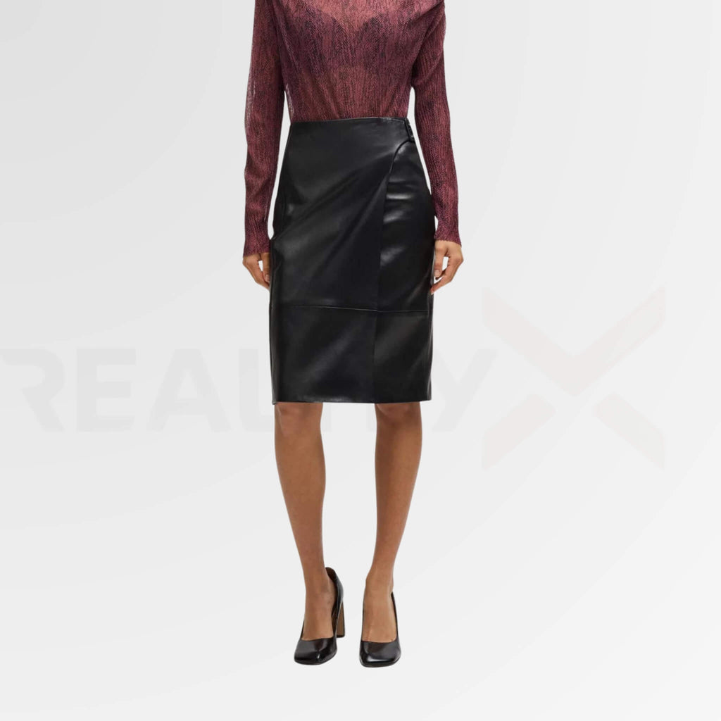 Buckled-Wrap Leather Skirt