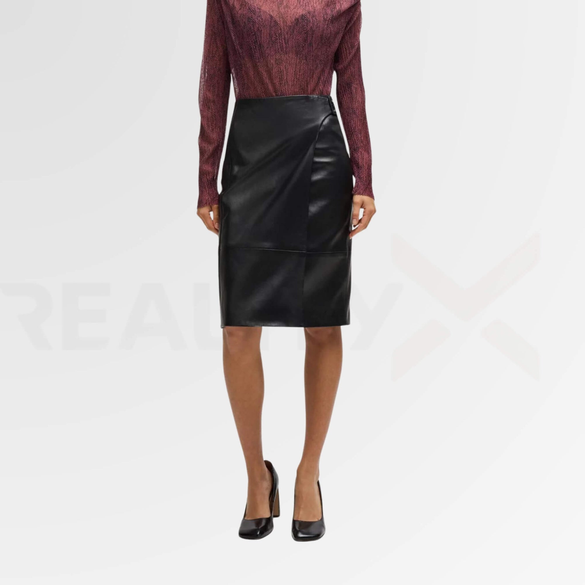 Buckled-Wrap Leather Skirt