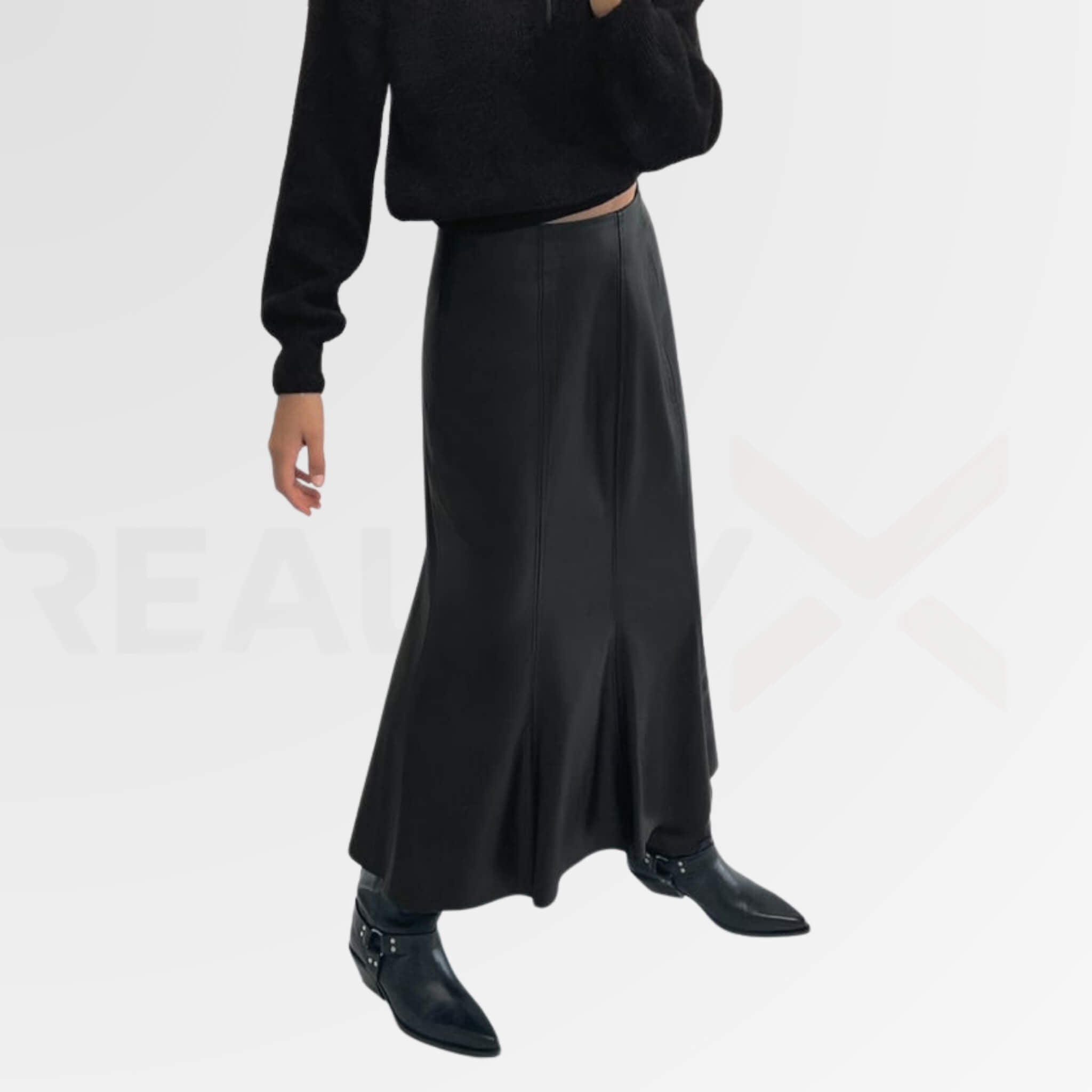 Pleated Leather Maxi Skirt