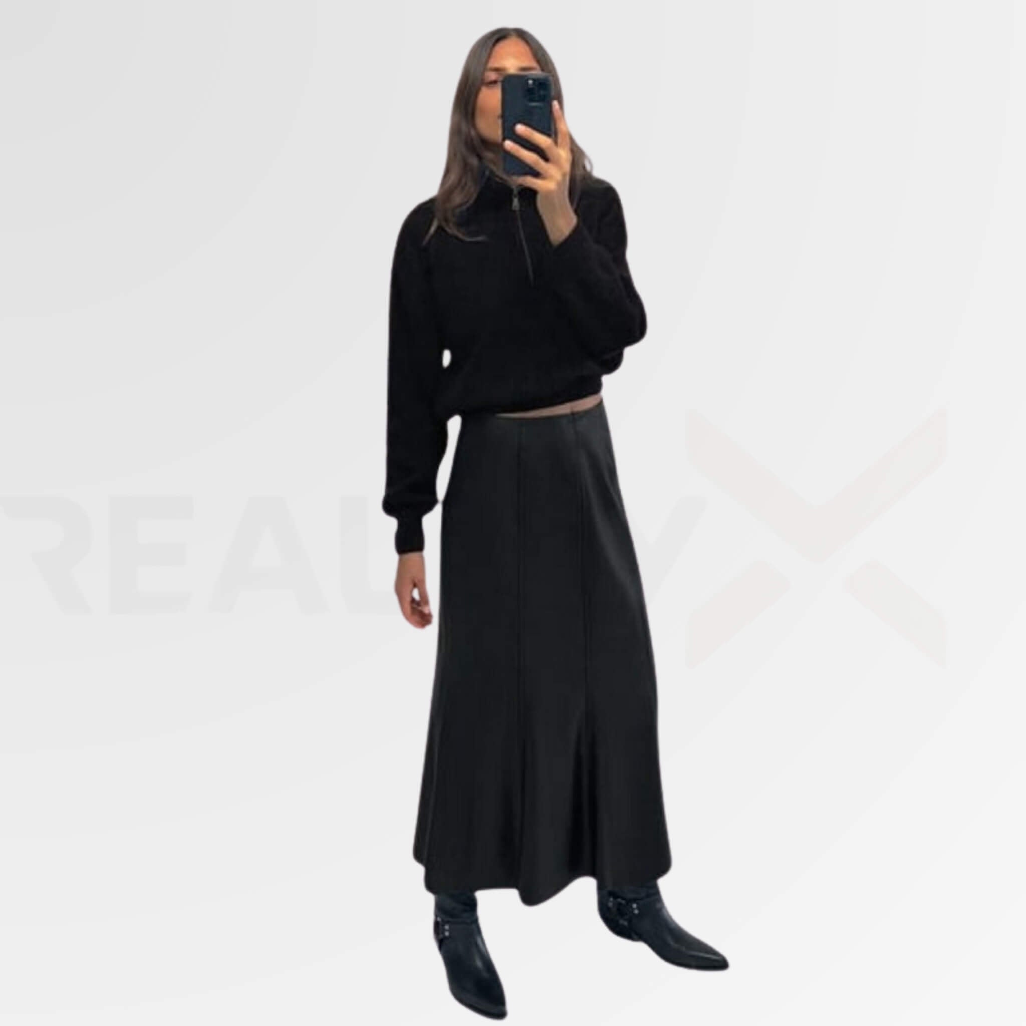 Pleated Leather Maxi Skirt