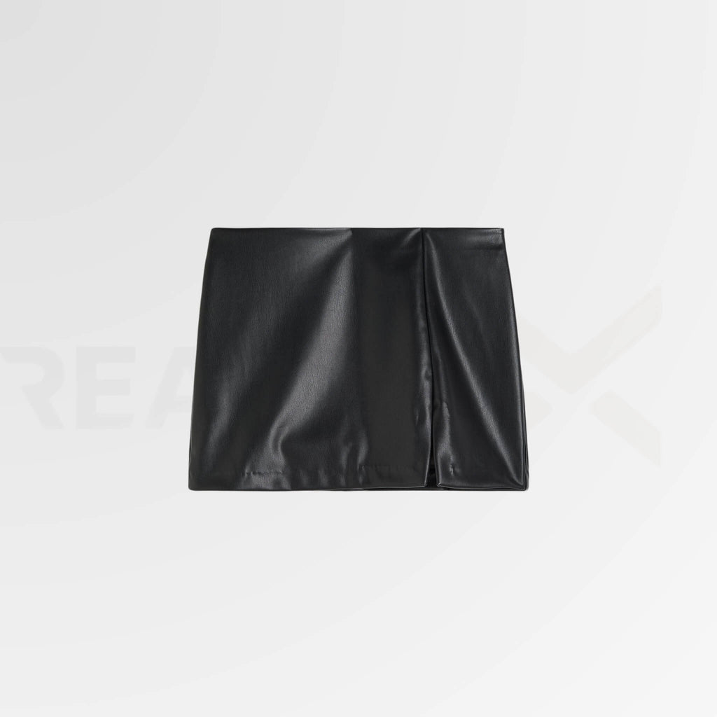 Slit Leather Mini Skirt
