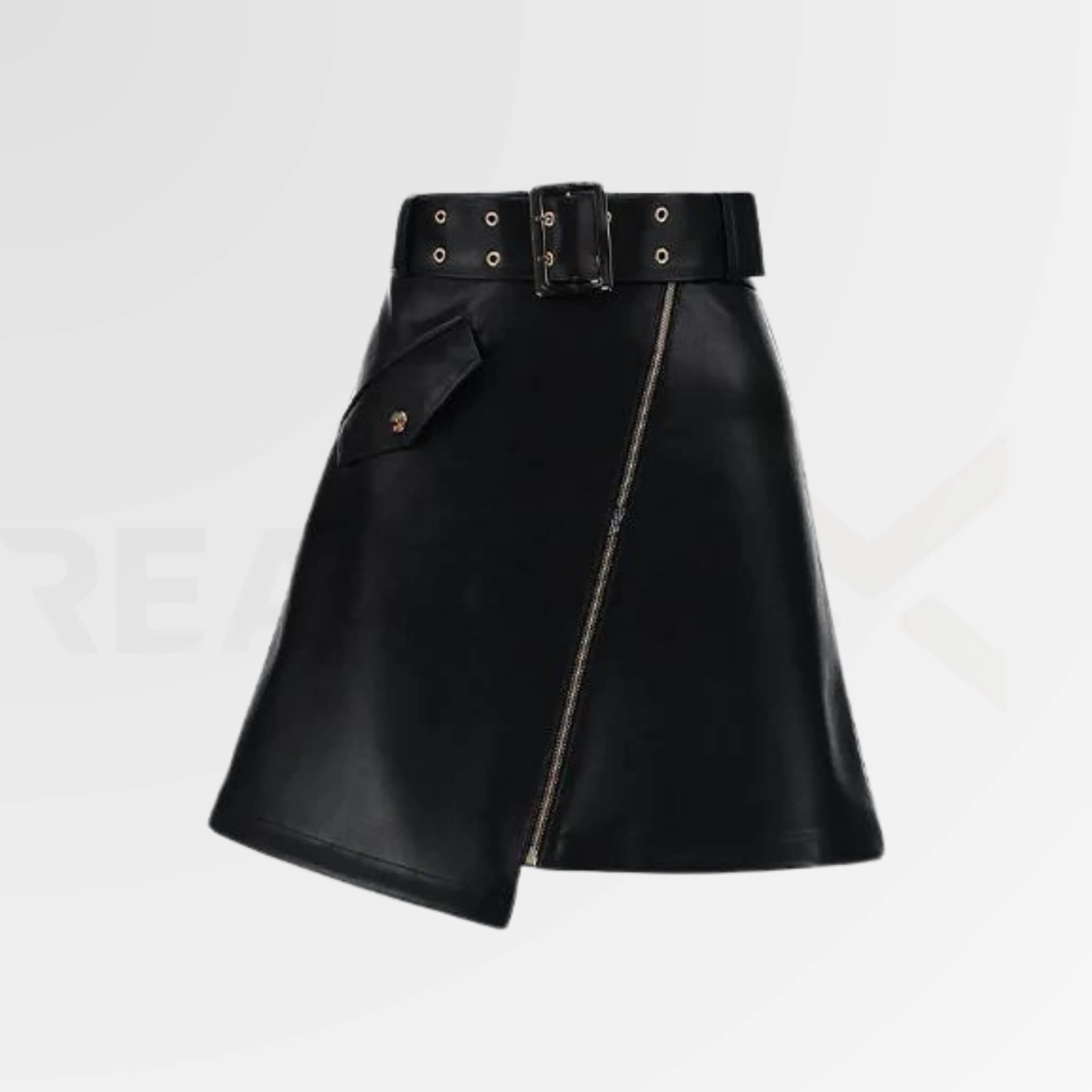 Crossed Leather Skirt With Belt