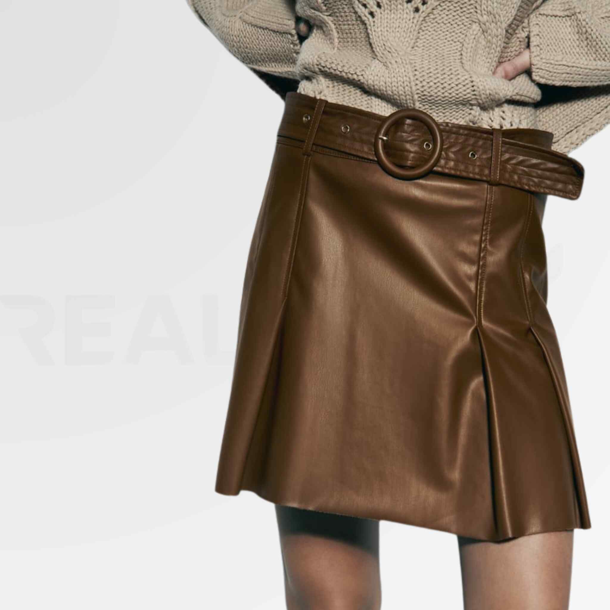 Leather Box Pleated Skirt