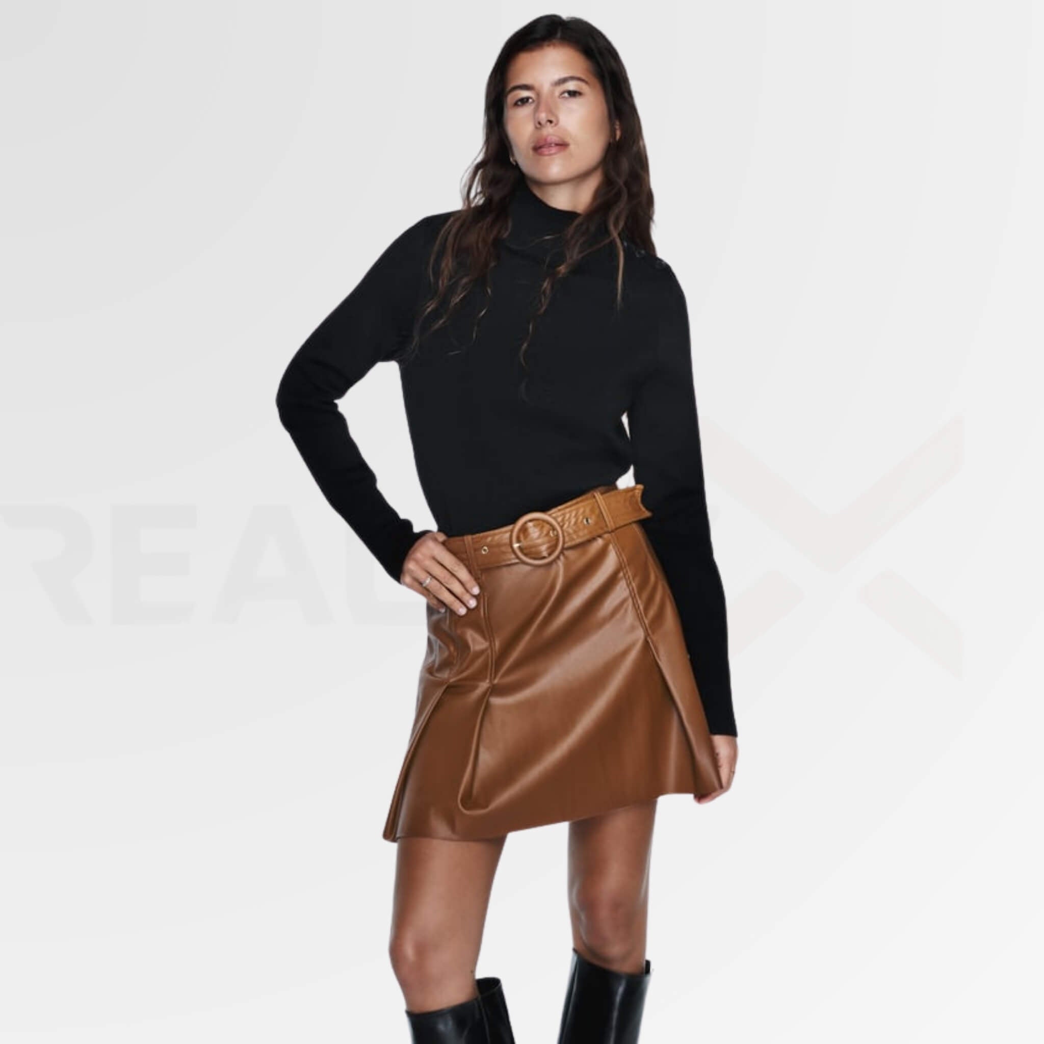 Leather Box Pleated Skirt