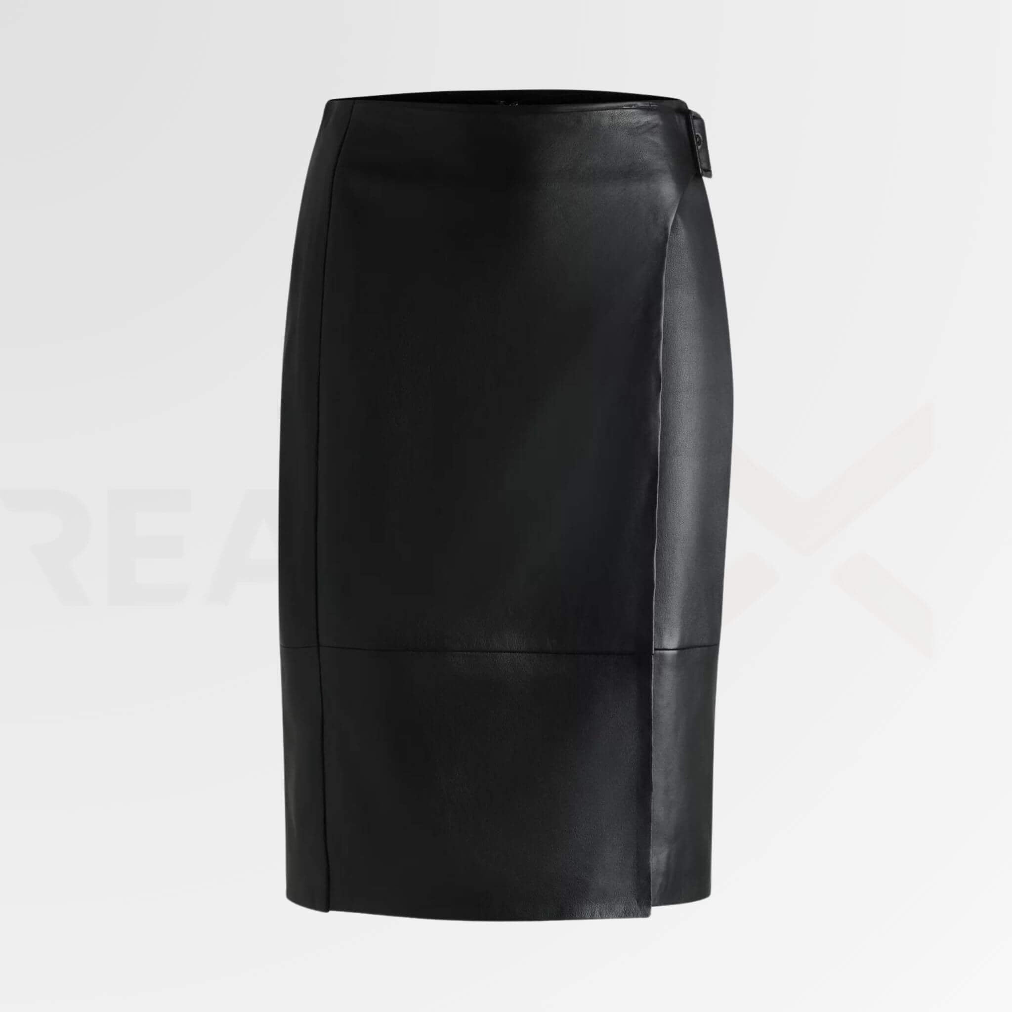 Buckled-Wrap Leather Skirt