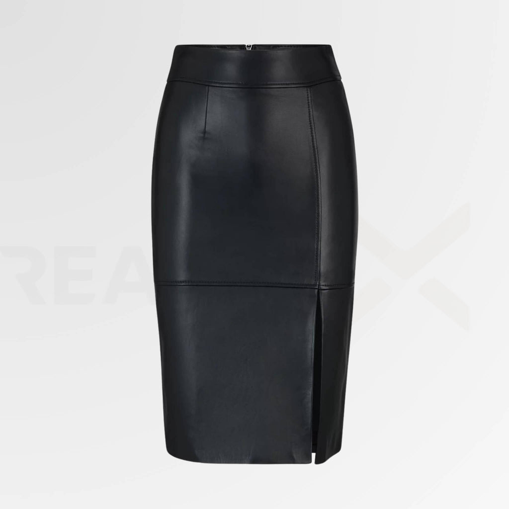 Slit Leather Pencil Skirt