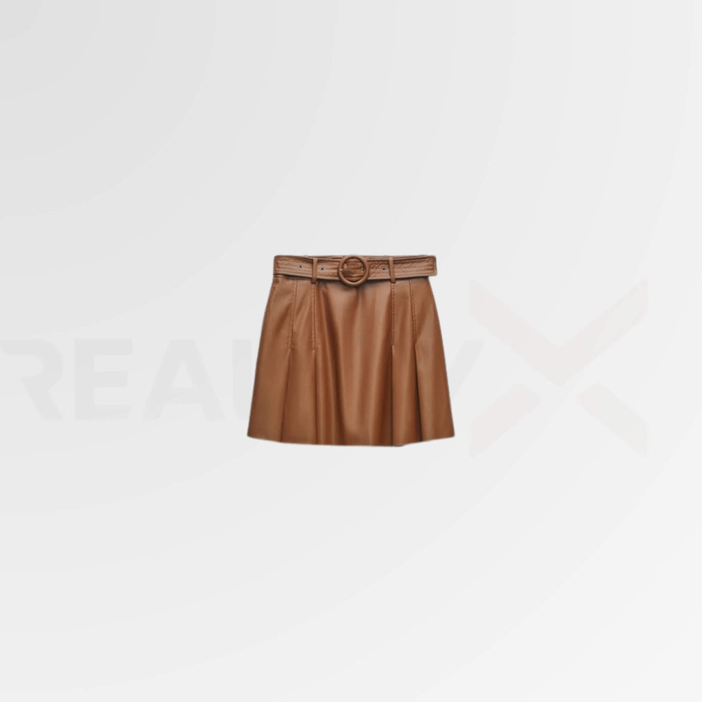 Leather Box Pleated Skirt
