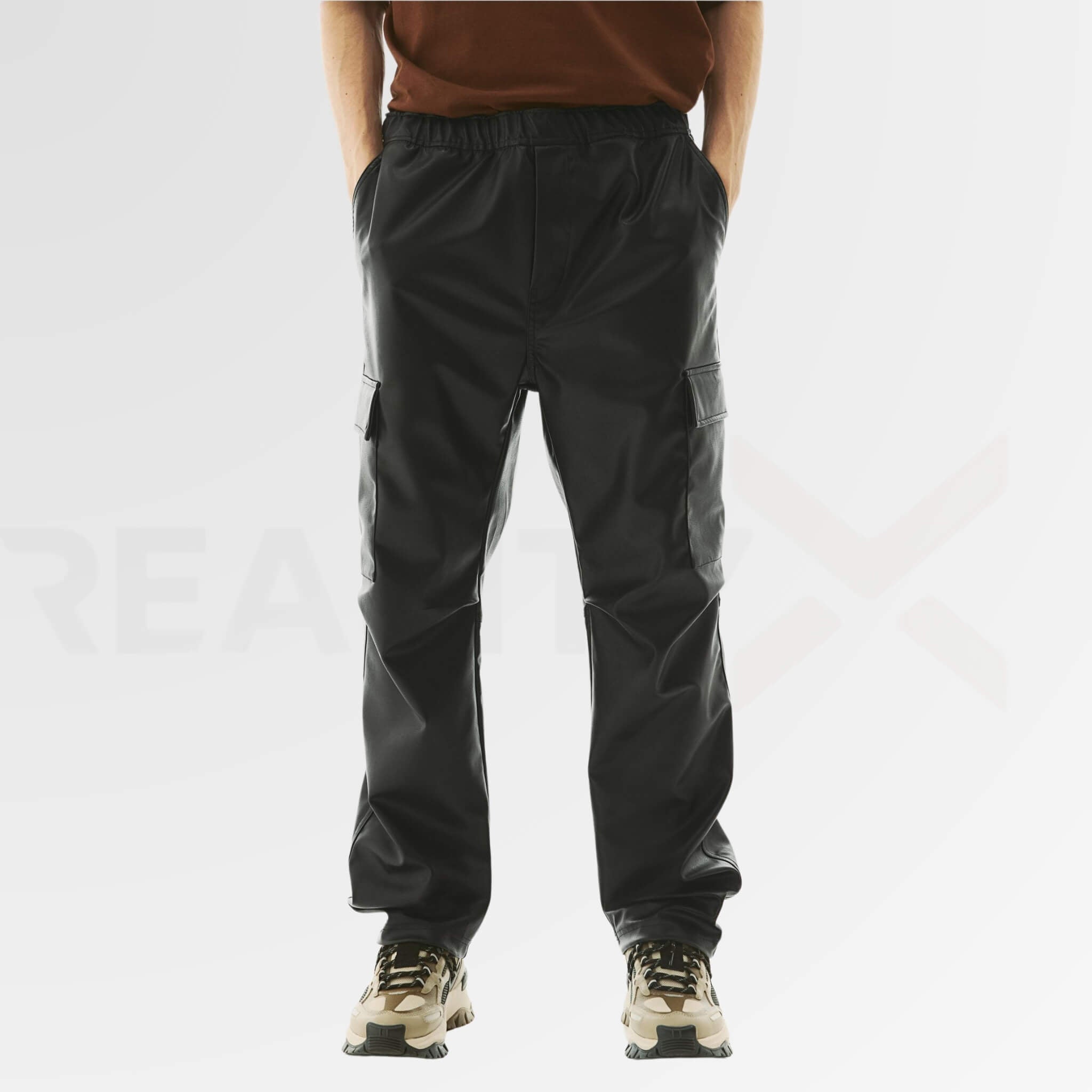 Regular-Fit Cargo Leather Pants