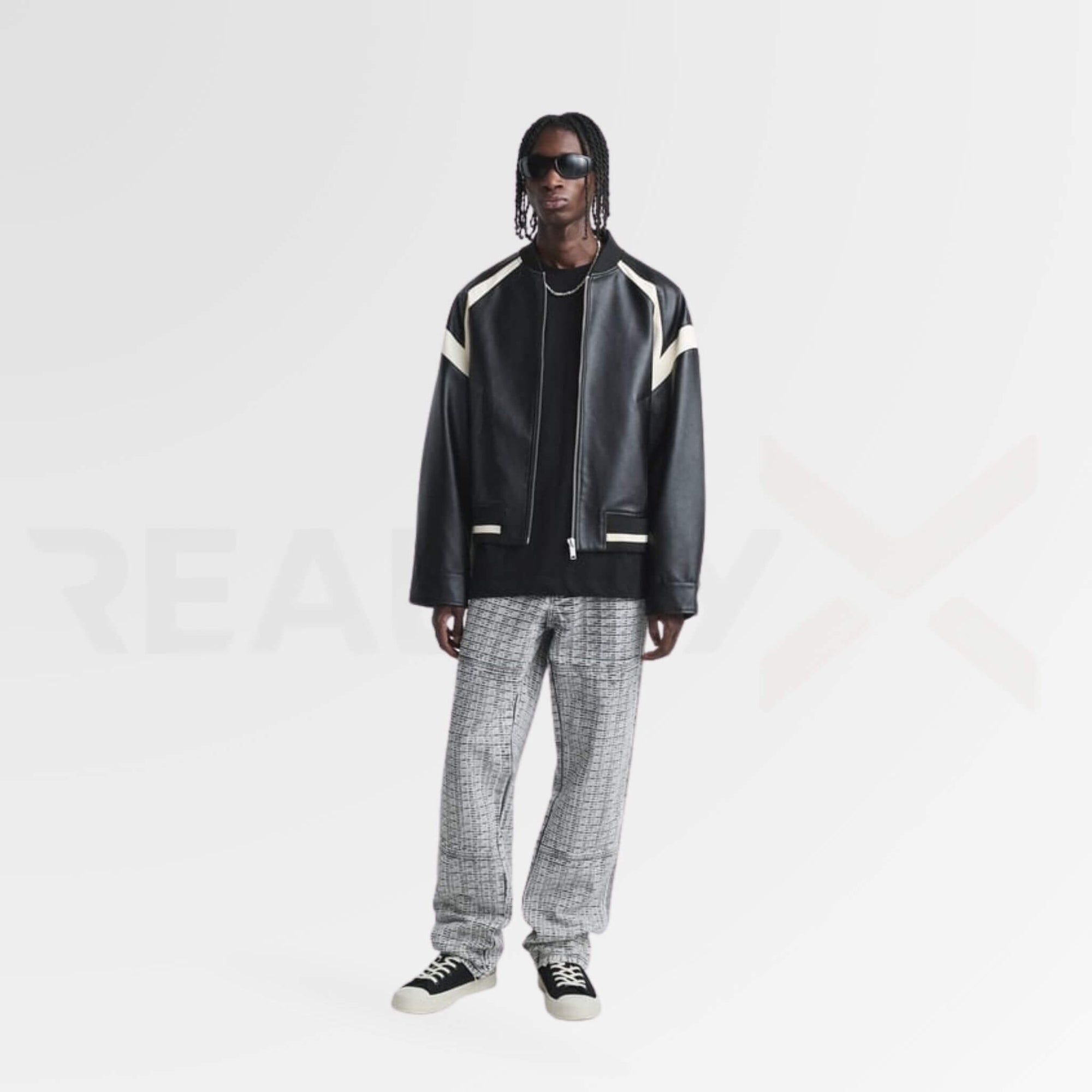 Contrast Leather Bomber Jacket