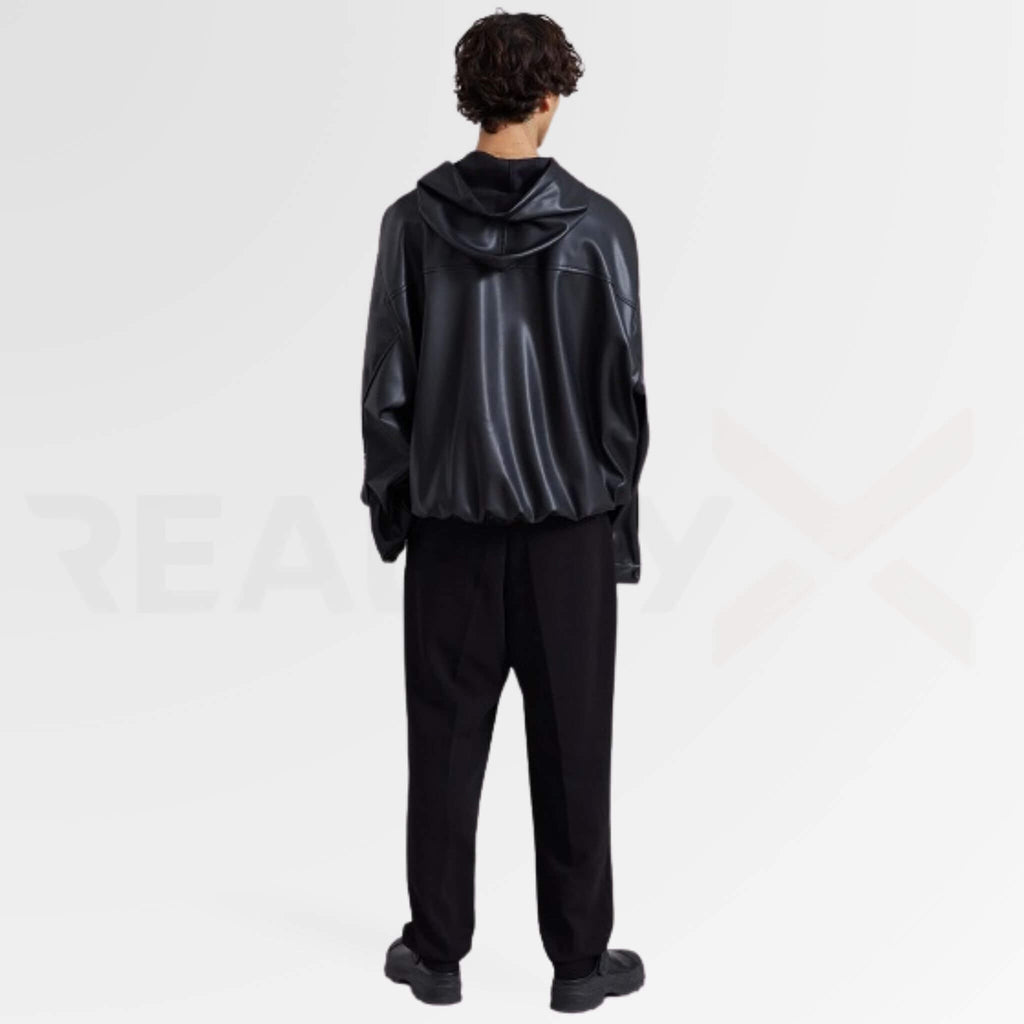 Hooded Leather Jacket Men